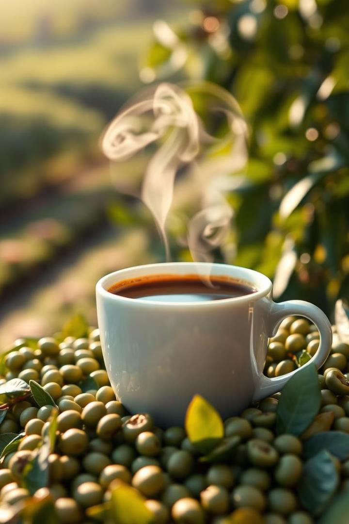 Coffee cup with beans and plant